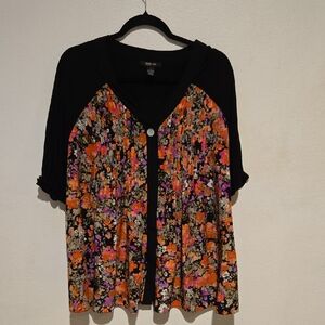 Style & Co. Black and Orange Floral Blouse